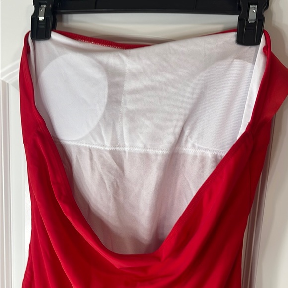 Red Strapless Ruffle Swimsuit - Picture 2 of 4